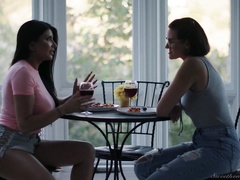 Romi Rain And Penny Barber Back Cafe - brunette lesbians