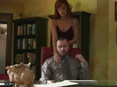 Tanned redhead Scarlett Mae is crazy about deep cock penetration into her twat