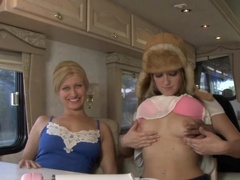 Cutie in the RV takes a black cock into her cunt