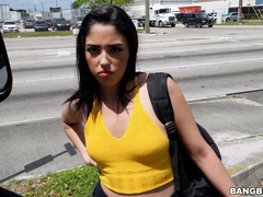 Horny stud picks up Vanessa Sky in the street and fucks her in the van