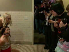 Arousing butt bound babe screwed in public