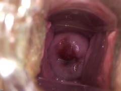 Inside Sheena - Babe with gyno spatula shows vagina closeup