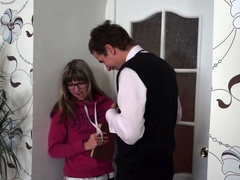 Nerdy Russian chick is giving head and then she rides it