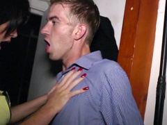 Filthy brunette is fucking a random dude on the street