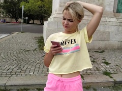 Amateur blonde Lika Star picked up and gives a blowjob to a stranger