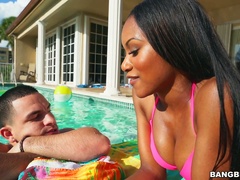 Stunning ebony beauty Indigo Vanity gets drilled ion the poolside