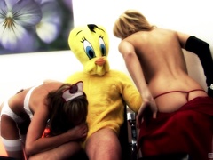 Kinky threesome with a bird dude? and Paige Ashley & Antonia Deona
