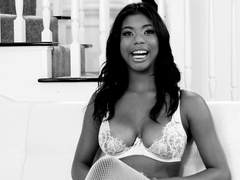 Porn actress Nia Nacci gives interview in a black-and-white video