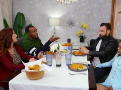 Ebony minx with ease seduces tall white guest with fat cock