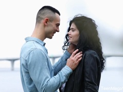 Curly black head Black Angel gets pussy licked and fucked from behind