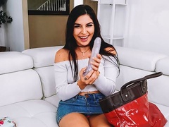 Passionate small-tit brunette Keira Croft fucked herself