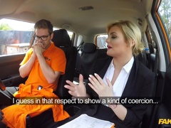 Spunky blonde damsel with natural boobs pleasuring Ryan in his car