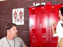 Coach and student have some fun in the locker room