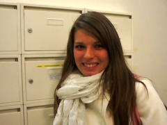 The horny bloke is following his young babe with the camera