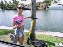 Cute looking gal in sunglasses Alexis Tae gets poked well in the dude's car