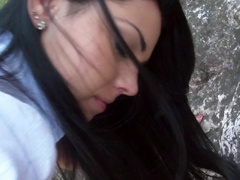 Outdoor sex scene features a wonderful dark-haired beauty and her bf