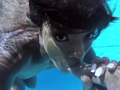 Interracial underwater blowjob ends with sex by the pool - Anna Fox