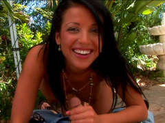 Hardcore brunette Maya Gates is making blowjob