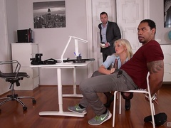 Horny secretary Laela Pryce fucked in interracial MMF threesome