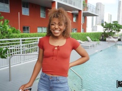 Ebony hottie Milu Blaze drops on her knees to give head and rides