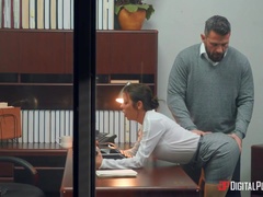 An office lady with a huge rack gets a brutal pussy punishment