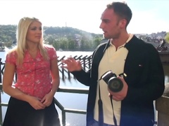 Auburn gal Karol Lilien gets picked up and fucked on camera