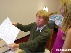 Lucky old dude gets to pound his gorgeous teen assistant Sarah Cute