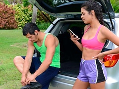 Athletic blonde Kenzie Reeves jumps on a massive cock