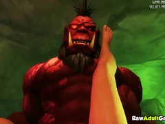 Nasty brunette Lara Croft from Tomb Raider taking big dick of Fel Orc