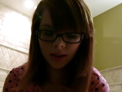 Petite nerd girl and a big dick guy fucking in the bathroom