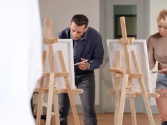 Hot busty blonde gets a good banging in art class