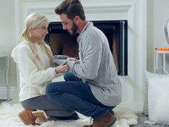 Pigtailed auburn gal with no tits Piper Perri is fucked from behind hard enough