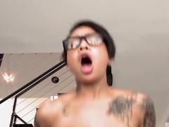 Hottie moans loudly because of the dick size that enters her ass