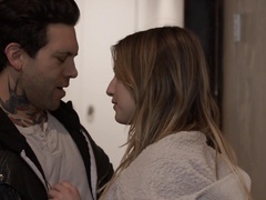 Naughty babe Kristen Scott tries to cope with a huge cock of her new boyfriend