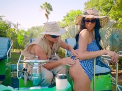 A big ass black chick with a pretty face does a hot blow job