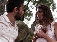 Feeling thankful lovely curly babe Elena Koshka sucks old but gold cock