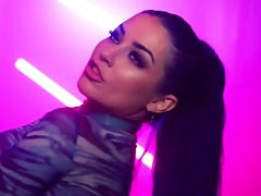 Blue-haired chick with bun pigtails acts in masturbation video