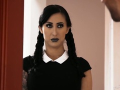 All tattooed huge breasted bitch Lily Lane rides strong cock on top