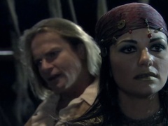 Handsome pirate with a big dick bangs two sexy babes