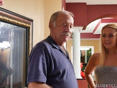 Pretty blonde bimbo Kenzie Green fucks horny old farts