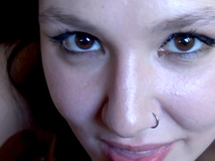 Girl with shaved temple and nose piercing earns money having sex