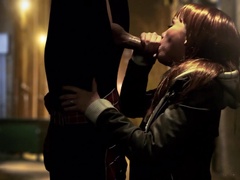 Capri Anderson gets down on her knees to suck hard pecker