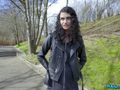 Amateur brunette Lydia Black takes money to have sex in outdoors
