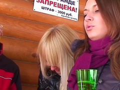 Girls get drunk while out in the cottage and then they fuck