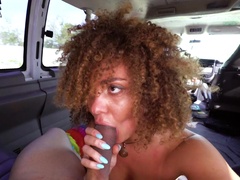 Sweet babe with curly hair likes sex