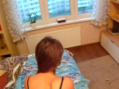 Skillful boy records on camera spontaneous sex with brunette