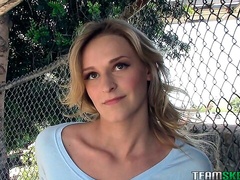 Sensual small-tit model Crissy Kay looks so good in the cowgirl pose