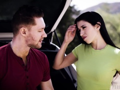 Naughty quite bootyful brunette Alex Coal enjoys fucking sideways for orgasm