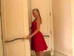 Gorgeous Alison Angel fingers her hot pussy on a stage