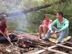 Naomi Bennet got surprised with fingering and group fuck in the wood